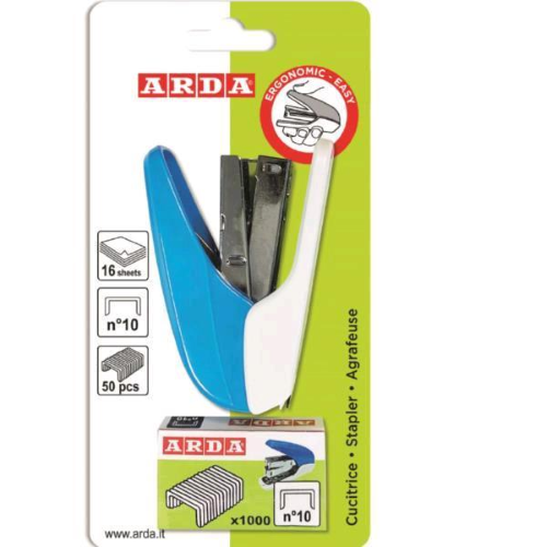 ARDA CU1 CUCITRICE A PINZA CARICAMENTO INFERIORE 16 FOGLI PUNTI SERIE 10 COLORI ASSORTITI + 1000 PUNTI